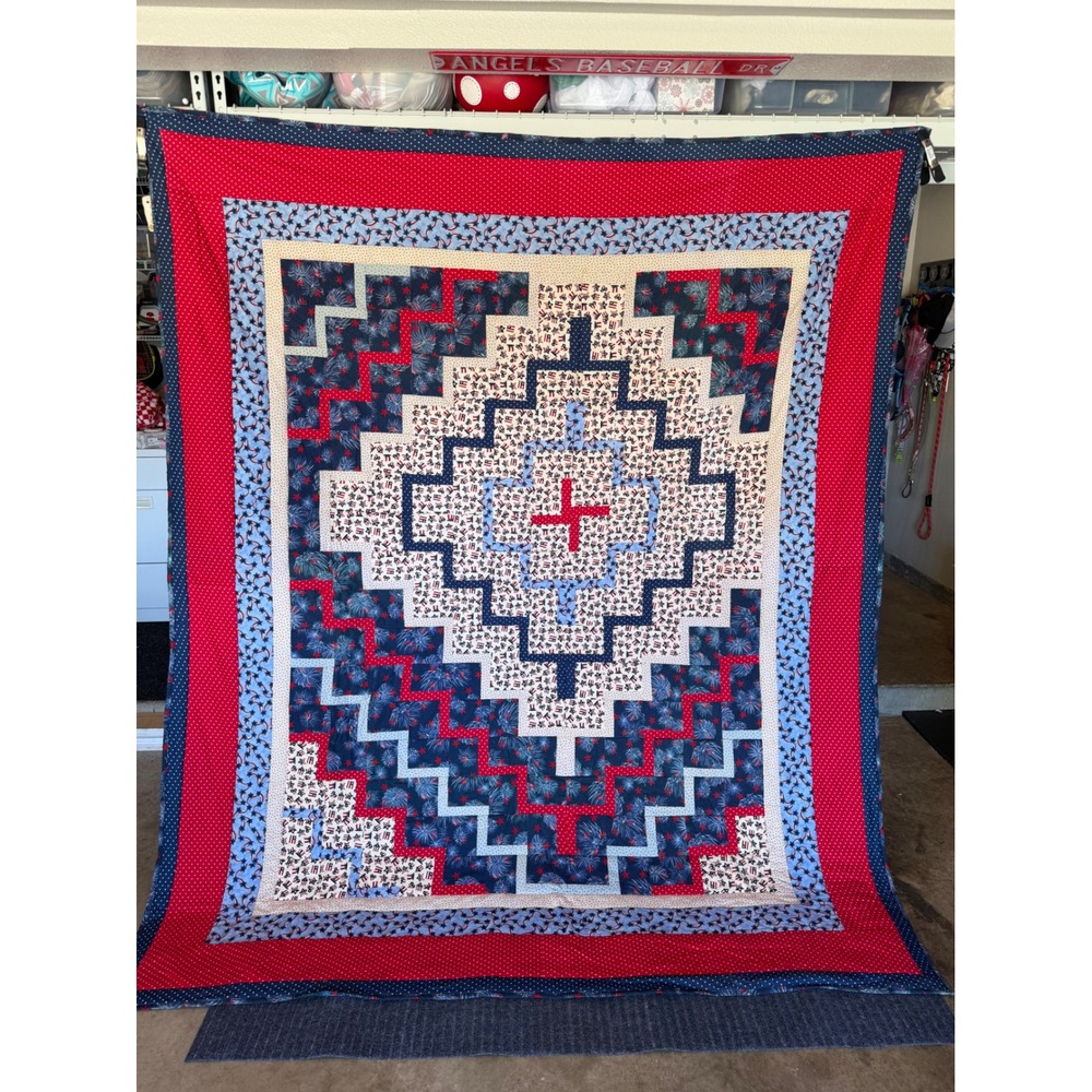 Handmade Patriotic Quilt Red White Blue Americana Stars Fireworks 86x100 July 4